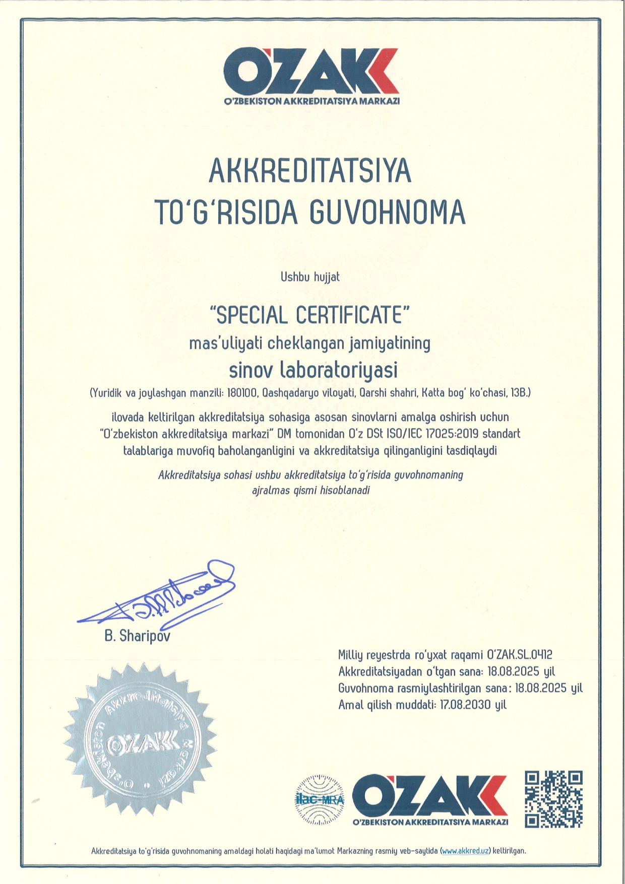 Akkredatsiya guvohnomasi